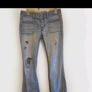 AE Light Wash Distressed Flare Jeans